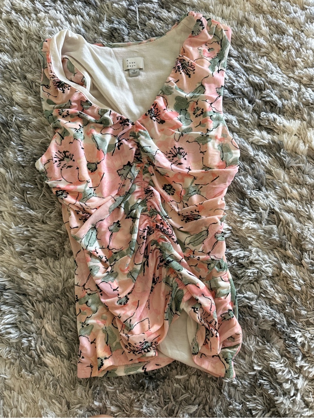 a new day Floral Ruched Tank
